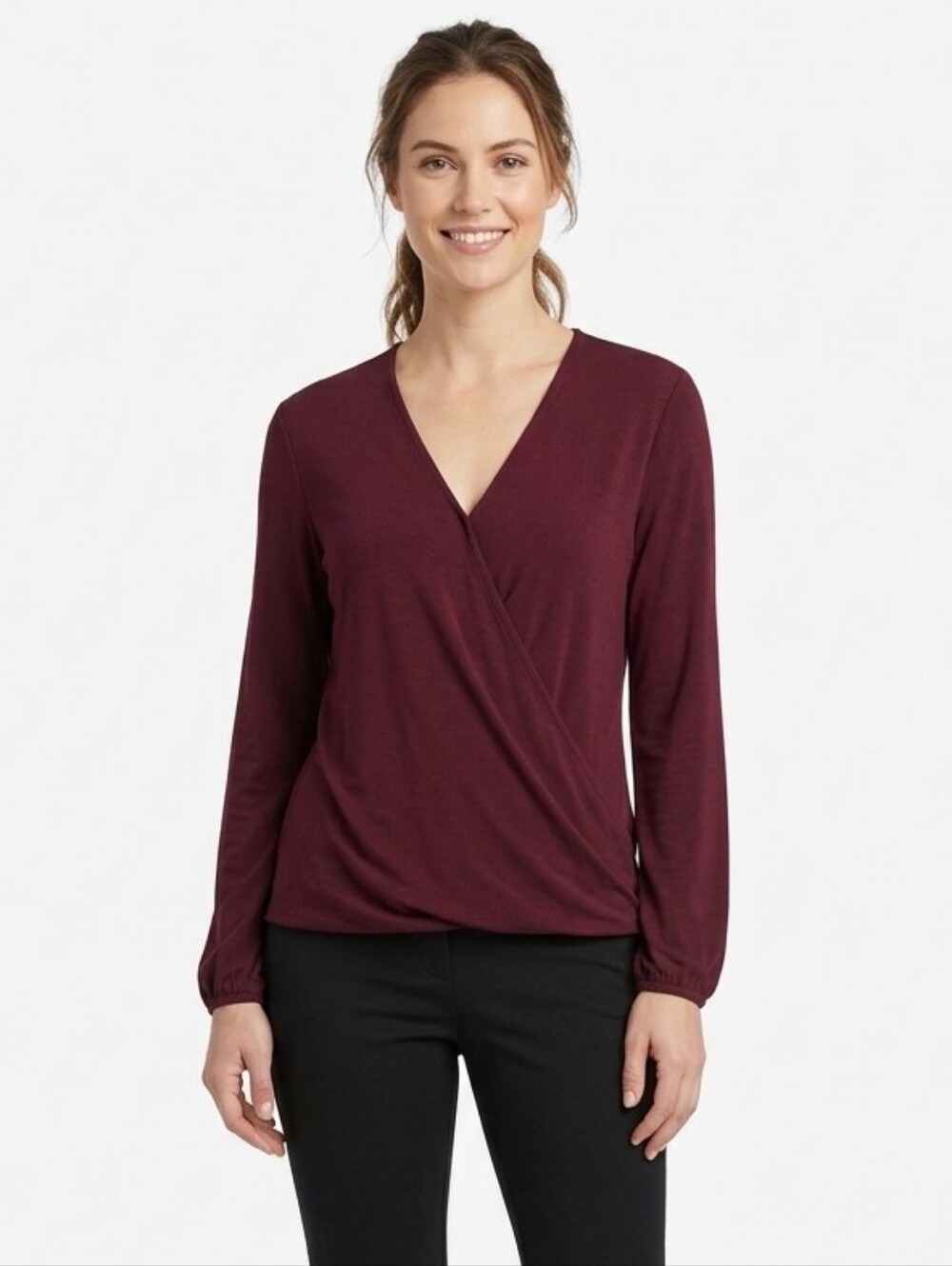 Banana Republic Burgundy Surplice Wrap Long Sleeve Blouse Top Wine Maroon Small